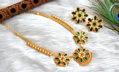 Gold Tone Green Nagapdam Necklace Set dj-31585