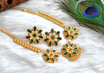 Gold Tone Green Nagapdam Necklace Set dj-31585