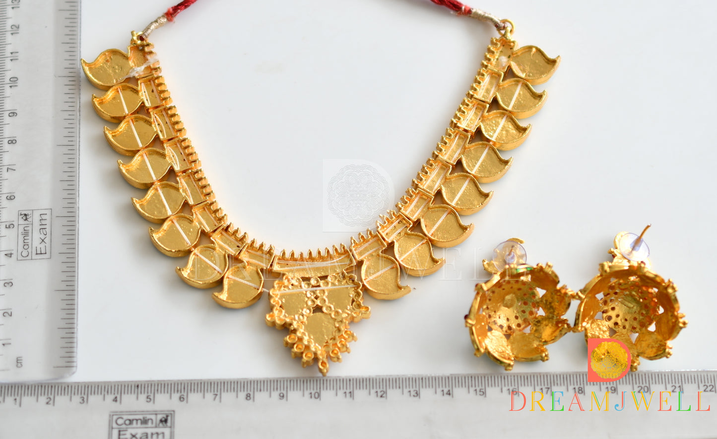 Gold tone green mango Kerala style necklace set dj-14669