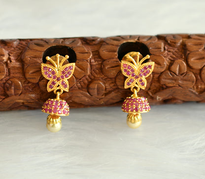 Gold tone cz butterfly ruby jhumkka dj-19773