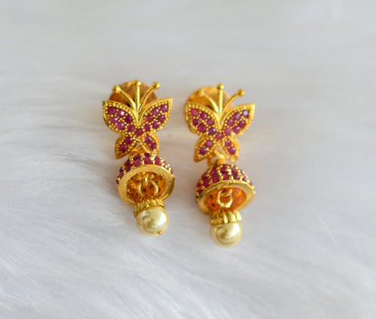 Gold tone cz butterfly ruby jhumkka dj-19773