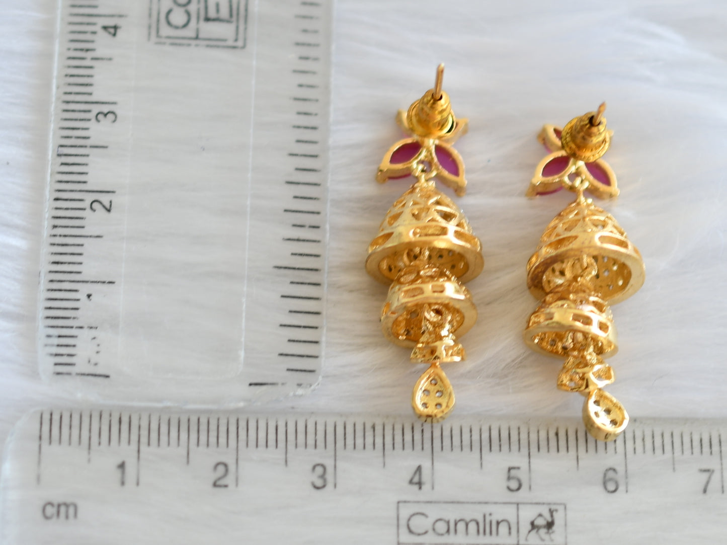 Gold tone cz ruby earrings dj-19759