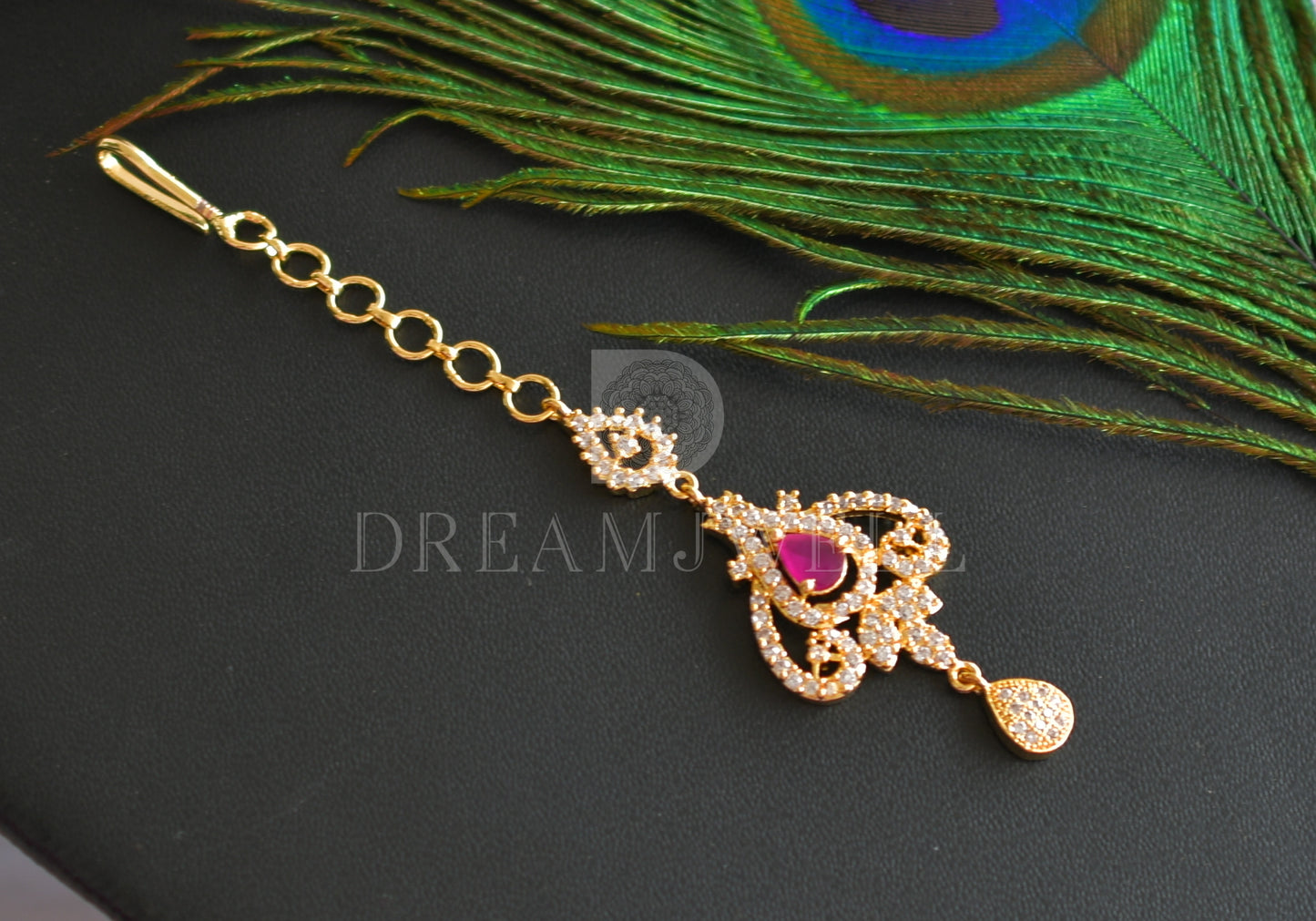 Gold Tone Cz-ruby Maang Tikka dj-08781