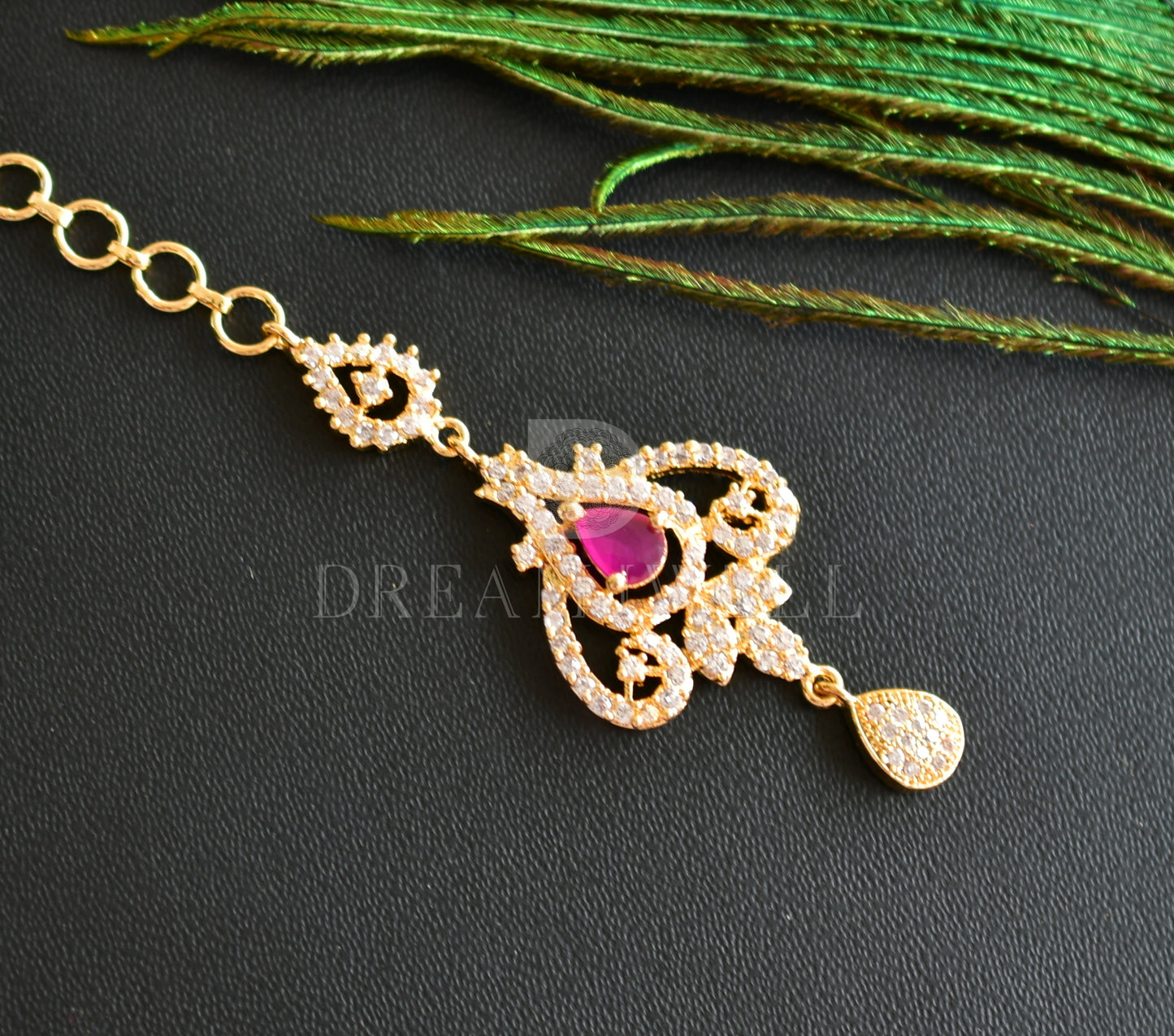 Gold Tone Cz-ruby Maang Tikka dj-08781