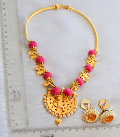 Gold tone pink silk thread blue moon mango necklace set dj-18540