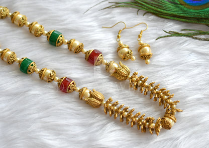 Matte Finish Pearl Red-green Necklace Set-dj08019