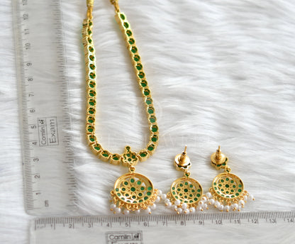 Gold Tone Emerald South Indian Style Necklace/attigai Set dj-18309