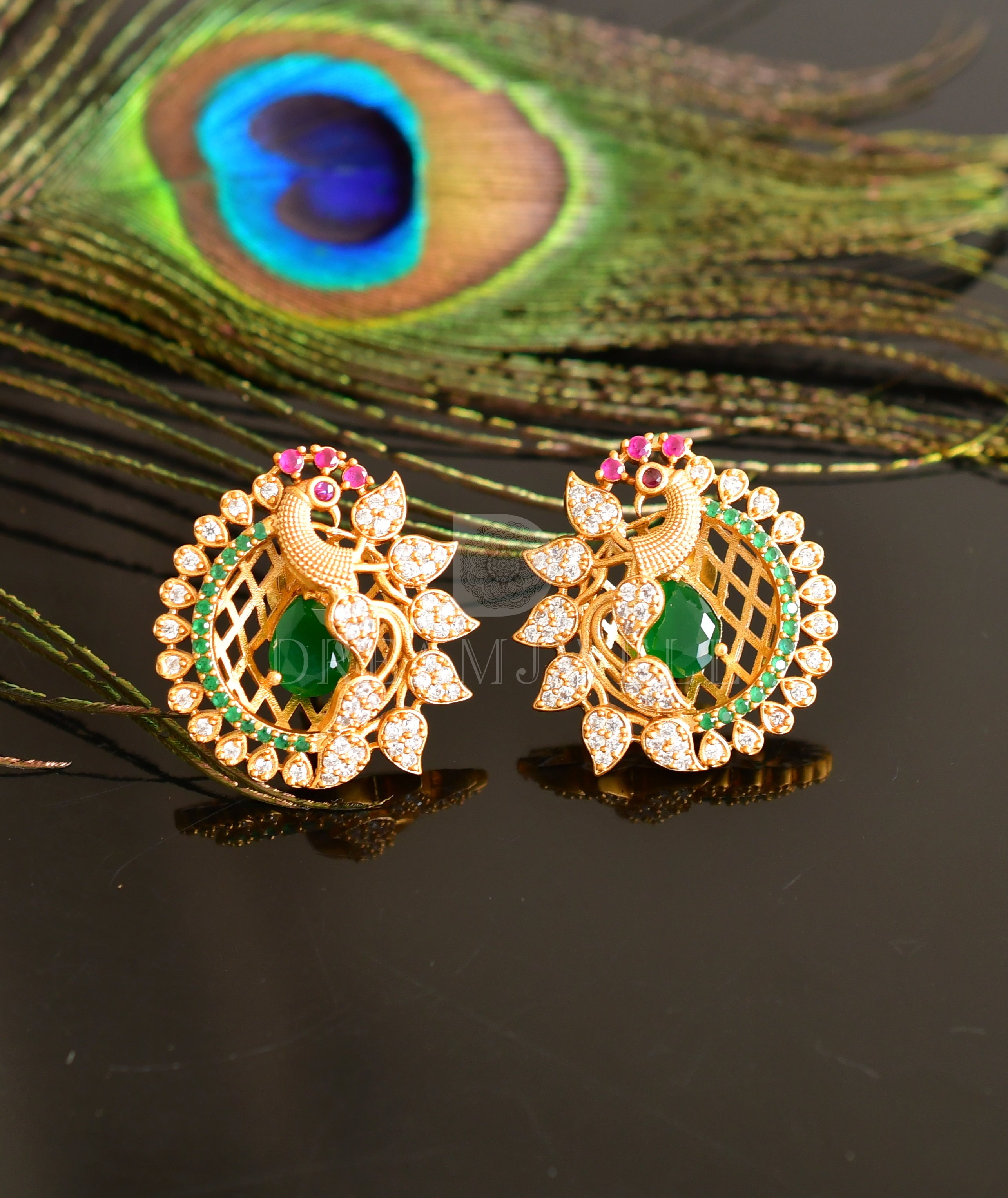 Buy Alluring Enamel Peacock With White stones Gold Earrings |GRT Jewellers