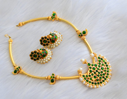 Gold tone green moon mango kemp necklace set dj-26099