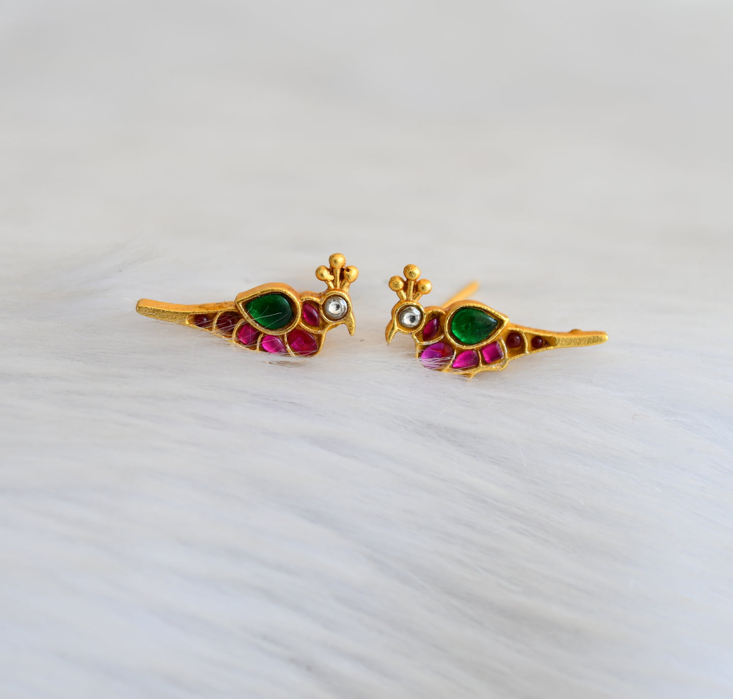 Matte finish kundan jadau pink-green bird stud/earrings dj-36310