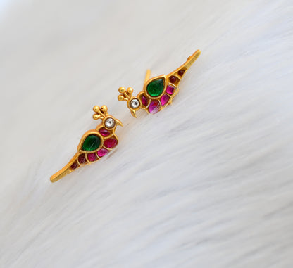 Matte finish kundan jadau pink-green bird stud/earrings dj-36310