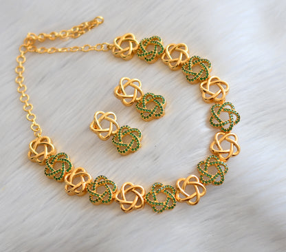 Gold tone cz green stone necklace set dj-40941