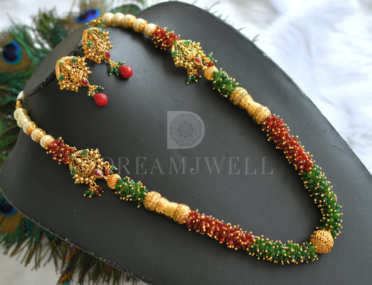 Antique Maroon-green Cluster Lakshmi Necklace Set-dj06393