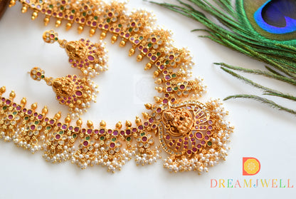 Matte finish Ruby-emerald-white Lakshmi gutta pusalu haar set dj-36974