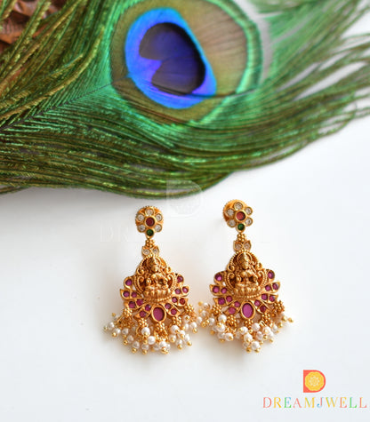 Matte finish Ruby-emerald-white Lakshmi gutta pusalu haar set dj-36974