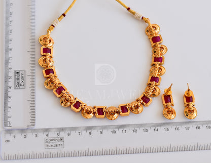 Antique ruby block stone designer necklace set dj-35420