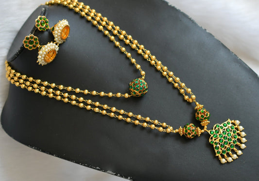 Gold tone Green pearl temple necklace set dj-19788