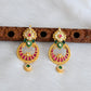 Gold tone kundan-Jadau pink-green bali earrings dj-21031