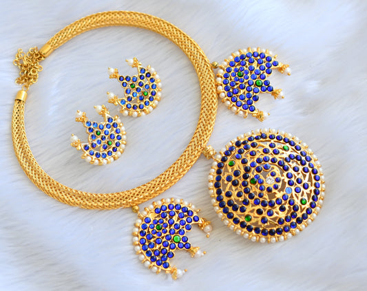 Gold tone blue-green moon necklace set dj-24395