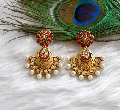 Antique gold tone Ruby Meenkari Earrings -dj14005