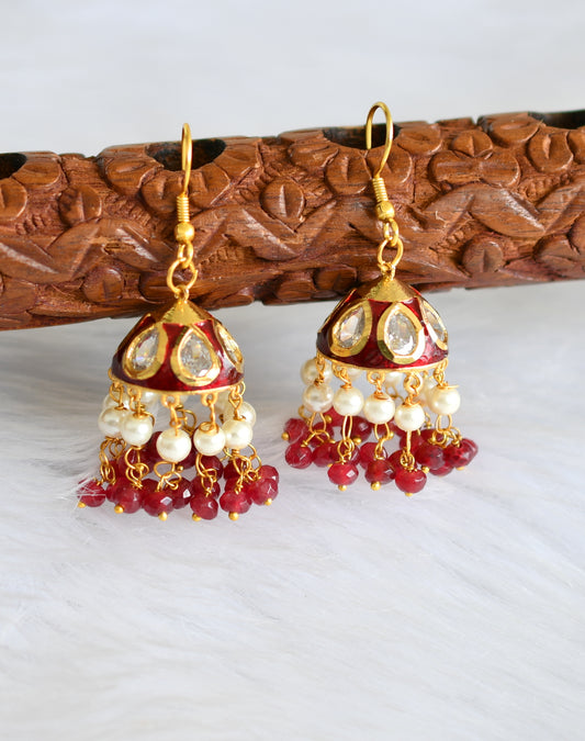 Gold tone meenakari red-white hook jhumkka dj-40100