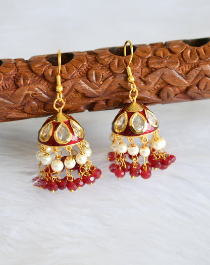 Gold tone meenakari red-white hook jhumkka dj-40100