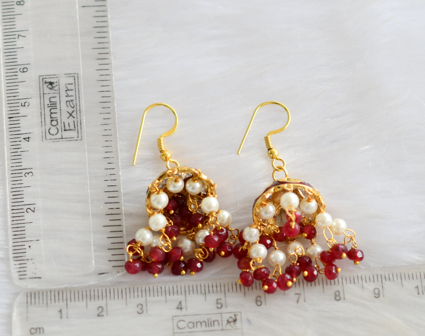 Gold tone meenakari red-white hook jhumkka dj-40100