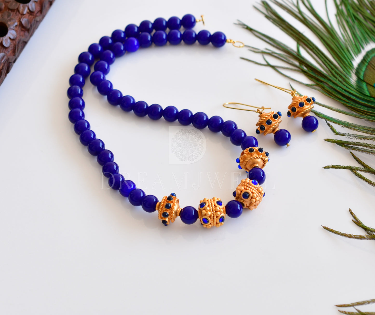 Matte finish handmade blue designer necklace set dj-35430