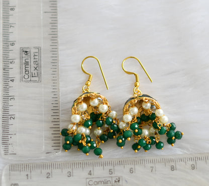 Gold tone Meenakari green-white hook jhumkka dj-40103