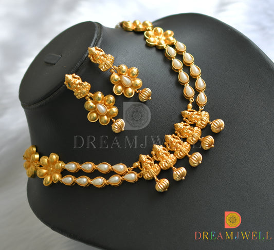 Matte Finish Pearl Lakshmi Necklace Set dj-01437