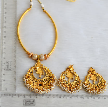 Antique gold tone Ganesh pearl cluster blue-green necklace set dj-29547