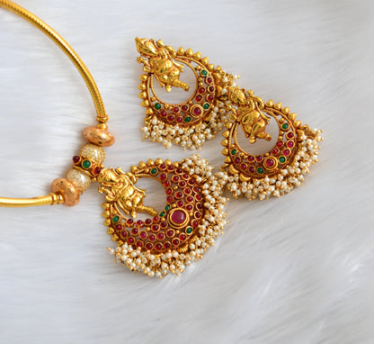Antique gold tone kemp-green Ganesh pearl cluster necklace set dj-29546