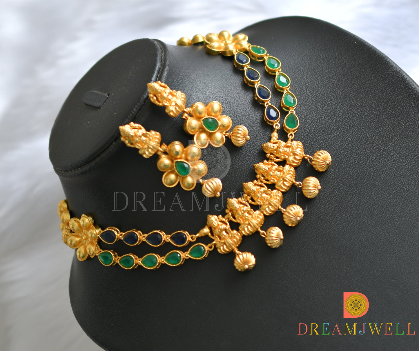 Divine Matte finish green-black Lakshmi necklace set dj-01445