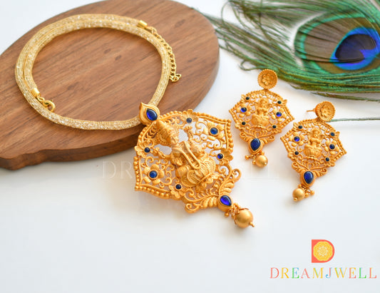 Matte Finish Blue Lakshmi Necklace Set dj-09925