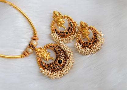 Antique gold tone black Ganesh pearl cluster necklace set dj-29549