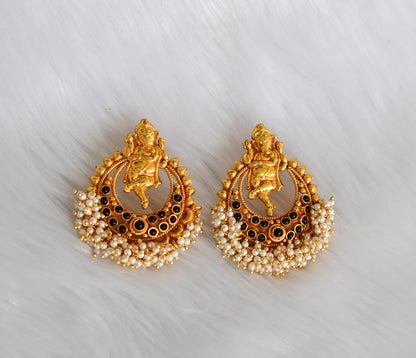 Antique gold tone black Ganesh pearl cluster necklace set dj-29549