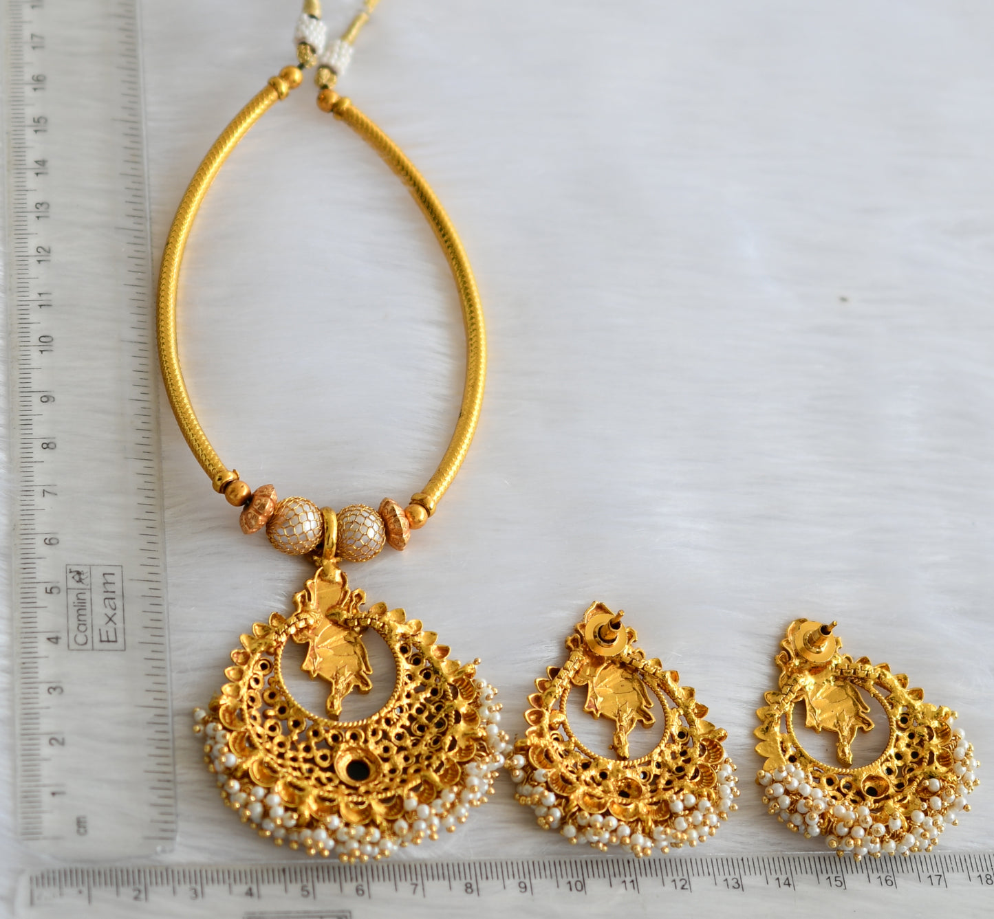 Antique gold tone black Ganesh pearl cluster necklace set dj-29549