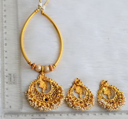 Antique gold tone black Ganesh pearl cluster necklace set dj-29549