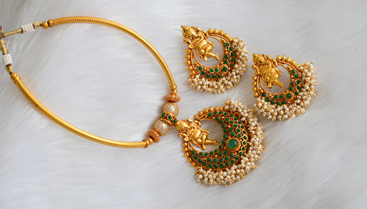 Antique gold tone Ganesh pearl cluster green necklace set dj-29548