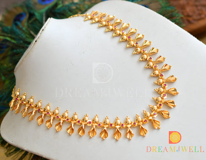 Gold tone pink stone kerala style necklace dj-36970