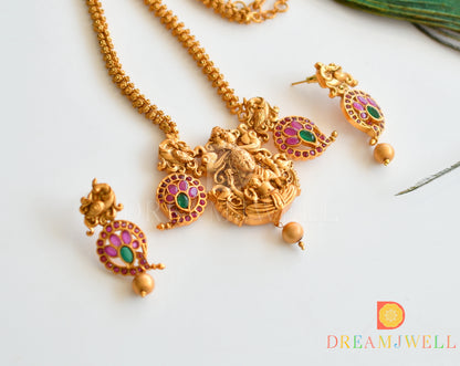 Matte Finish Ruby-emerald Mango Lakshmi Necklace Set dj-09951