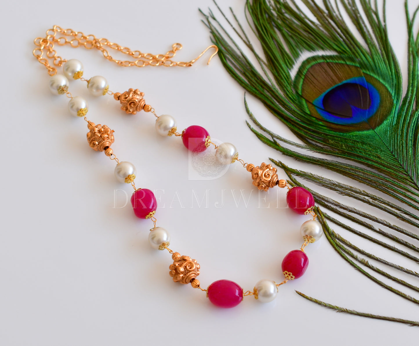 Matte finish pearl-pink beaded necklace dj-35434