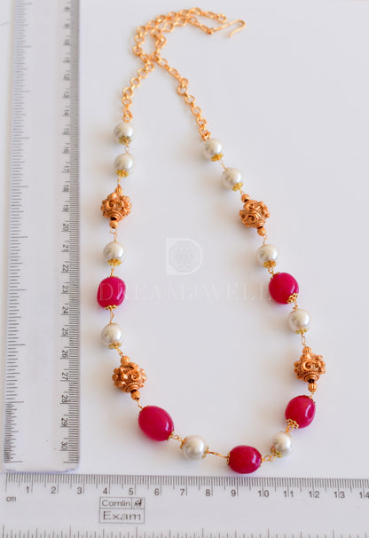 Matte finish pearl-pink beaded necklace dj-35434