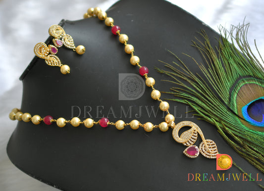 Gold tone pink pearl necklace set dj-01418