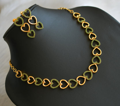 Gold tone cz green heart necklace set dj-40952