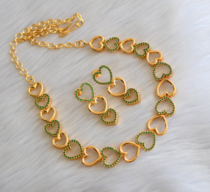 Gold tone cz green heart necklace set dj-40952