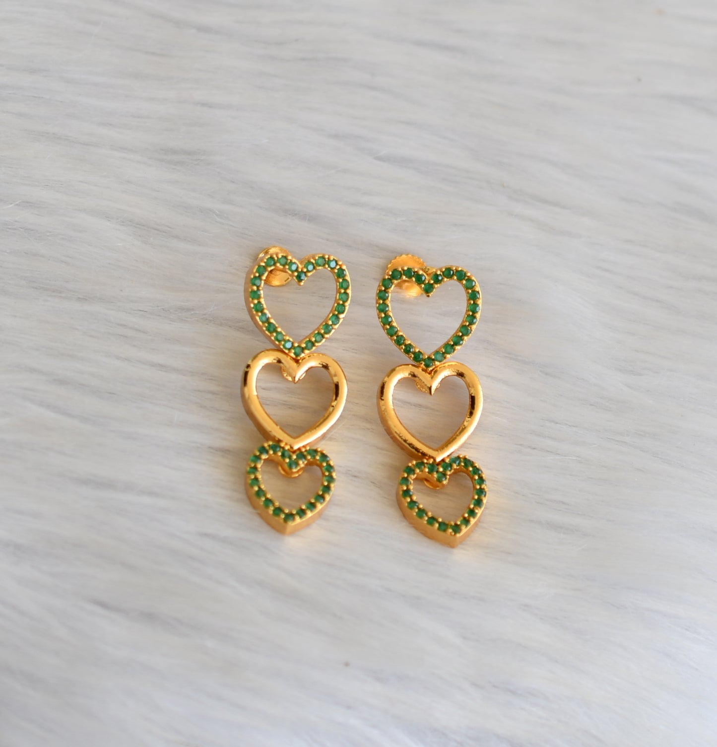 Gold tone cz green heart necklace set dj-40952