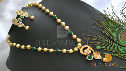 Gold tone  green-white pearl necklace set dj-01419