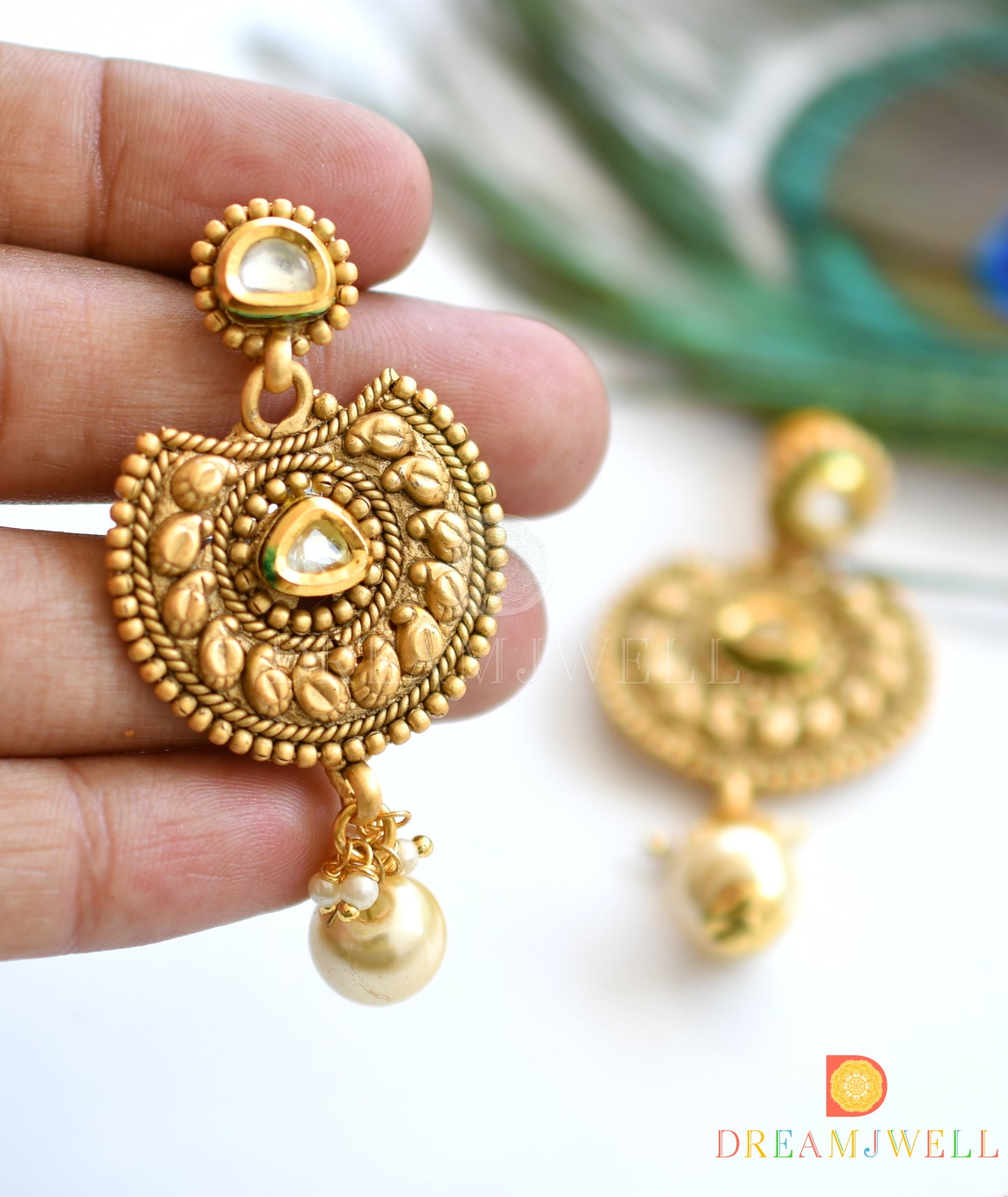 Matte Finish Cz-kundan Lotus Necklace Set dj-08045