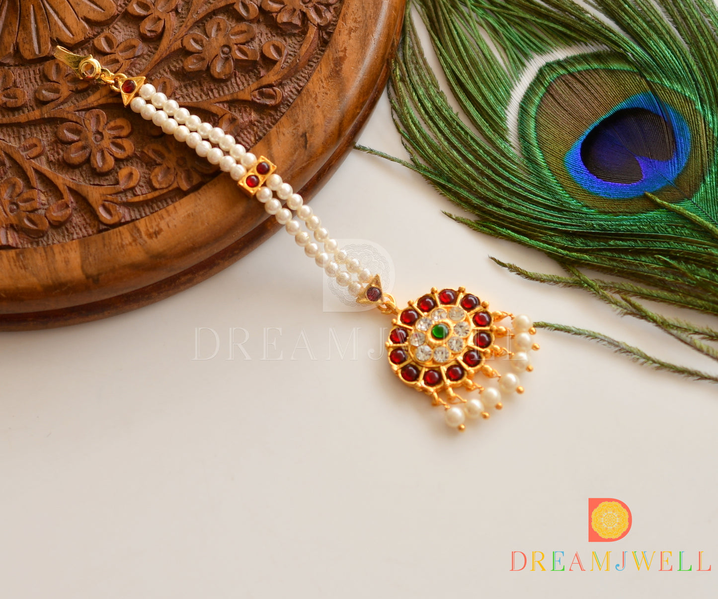 Gold Tone Multi Color Pearl Designer Maang Tikka dj-29712